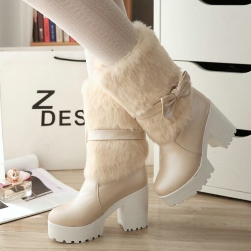 Women's Thick Heel Snow Sweet Bow Boots - Imagen 4