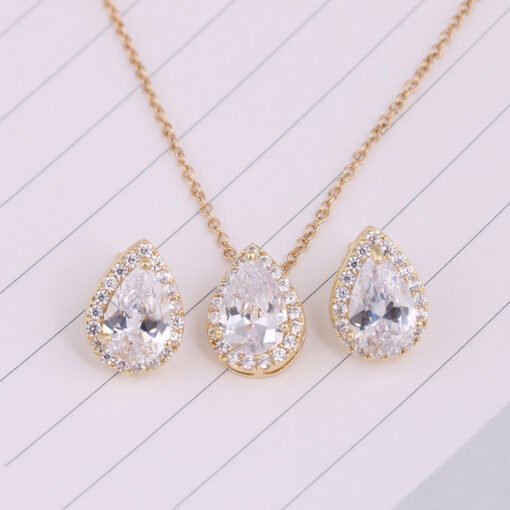 Water Drop Gemstone Necklace Earrings Jewelry Set - Bild 5