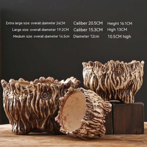 Flower Pot Ceramic Large Extra Large Wood Shaped Tree Root Green Plant Succulent Flower Pot - 图片 6
