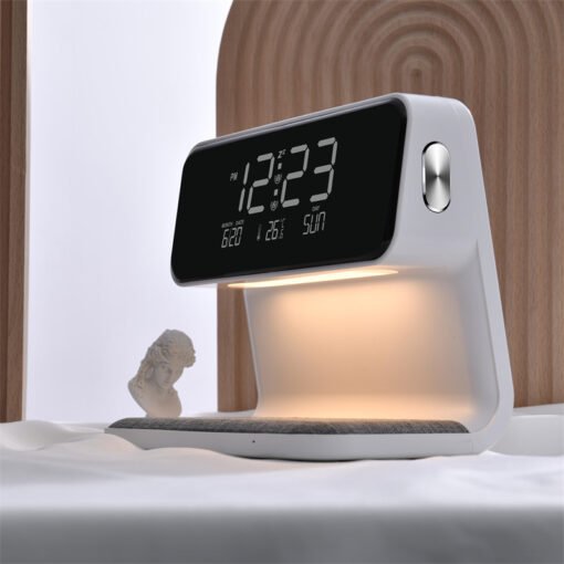 Creative 3 In 1 Bedside Lamp Wireless Charging LCD Screen Alarm Clock  Wireless Phone Charger - Imagen 9