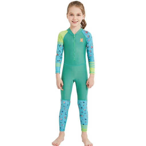 Children's quick-drying diving suit girls boys conjoined long-sleeved snorkeling suit swimwear size children's swimwear sunscreen swimsuit - 图片 4