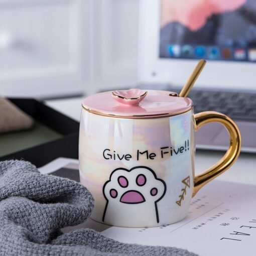 Cartoon Ceramics Mug With Lid and Spoon Coffee Milk Mugs Cute Creative Breakfast Cup Valentine's Day Wedding Birthday Gift - 图片 7