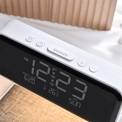 Creative 3 In 1 Bedside Lamp Wireless Charging LCD Screen Alarm Clock  Wireless Phone Charger - Imagen 10