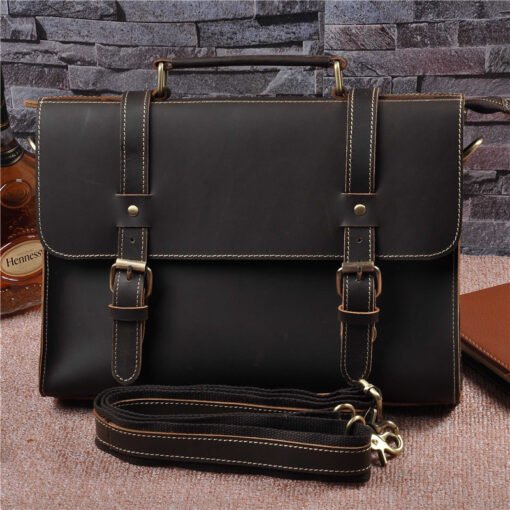 Mens Genuine Leather Cowhide Crazy Horse Leather Handbag - immagine 4