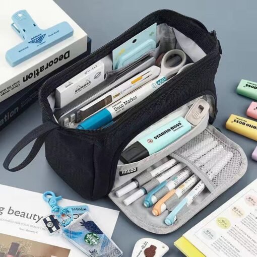 Fashion Double Canvas Multifunctional Pencil Case - 图片 7