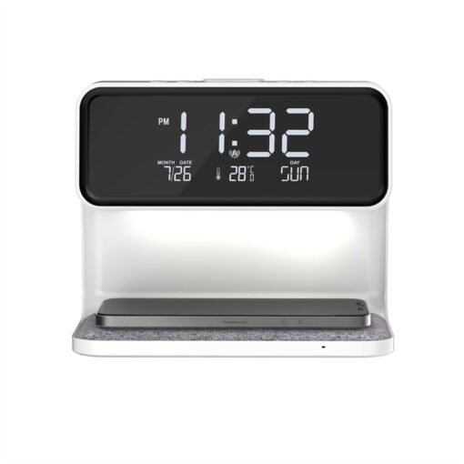 Creative 3 In 1 Bedside Lamp Wireless Charging LCD Screen Alarm Clock  Wireless Phone Charger - Imagen 4