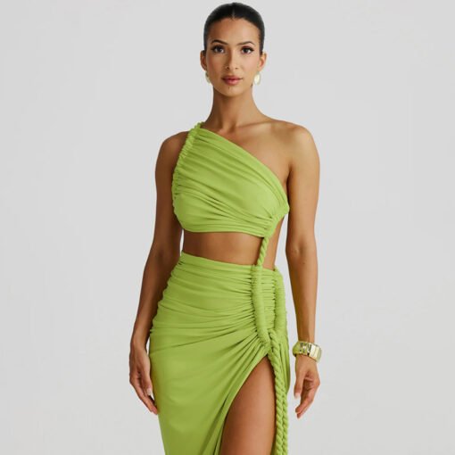 One-shoulder Tube Top Backless Hollow Lace Pleated Dress - Bild 5