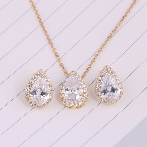 Water Drop Gemstone Necklace Earrings Jewelry Set - Bild 7