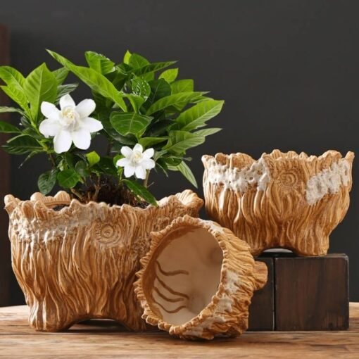 Flower Pot Ceramic Large Extra Large Wood Shaped Tree Root Green Plant Succulent Flower Pot - 图片 4