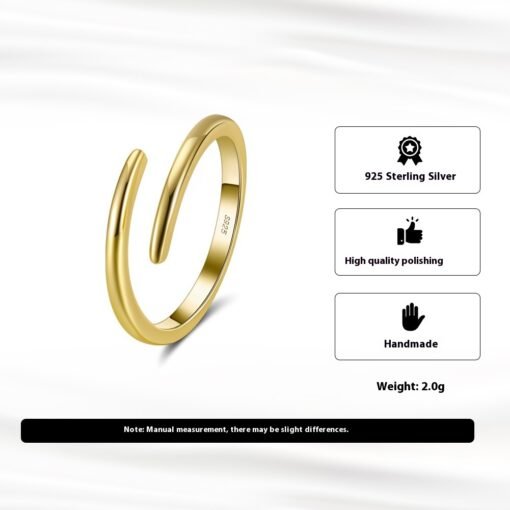 S925 Sterling Silver Ring Simple Opening Adjustable - Image 4