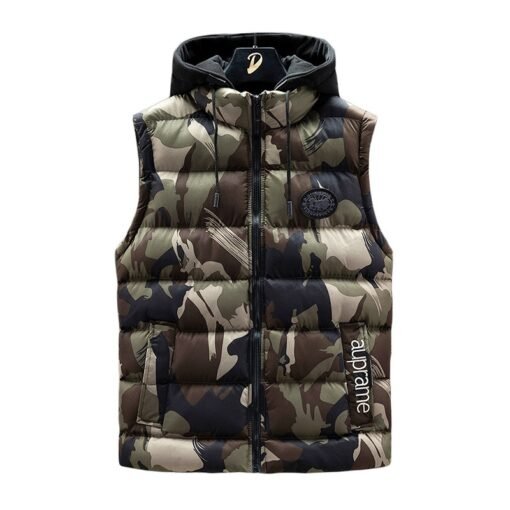 Autumn And Winter Men's Camouflage Hooded Cotton Vest Warm Sleeveless - immagine 5