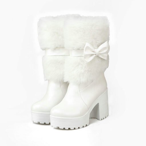 Women's Thick Heel Snow Sweet Bow Boots - Imagen 2