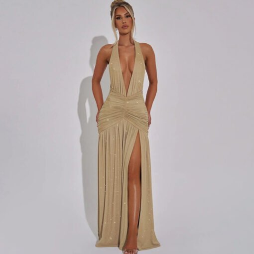 Halter Backless Bright Silk Dress V-neck - Bild 4