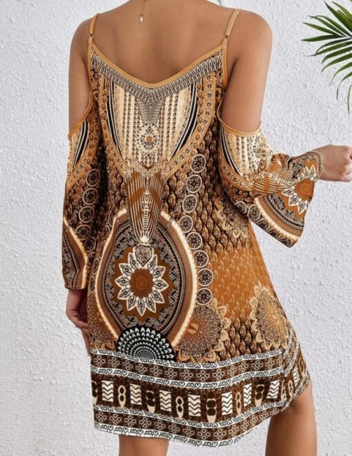 Women's Retro Style Printed Off Shoulder Dress - Hình ảnh 3