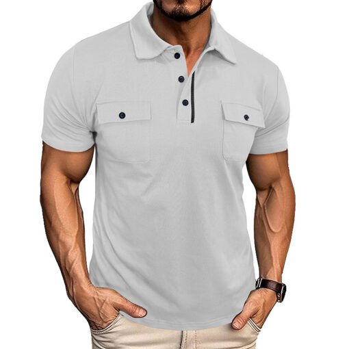 Men's Lapel Short Sleeve Outdoor Pocket Polo Shirt T-shirt - Image 6