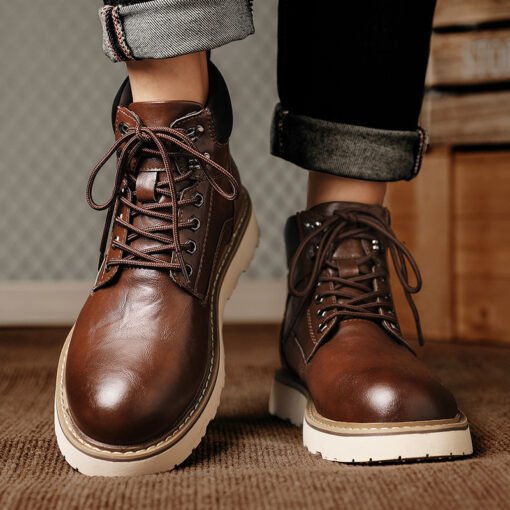 New Men's Platform High-top Motorcycle Sports Leisure Worker Boot - Image 6
