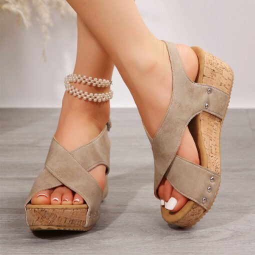 Women's Rivet Wedges Snadals Thick Bottom Fish Mouth Shoes Summer - Bild 8