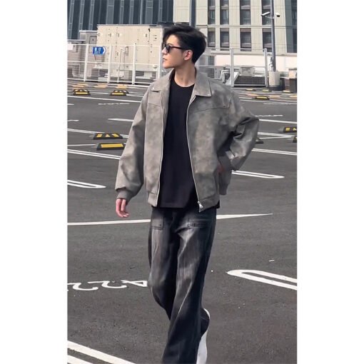 Cropped Leather Coat American Pu Shuai High Sense Men - Image 3