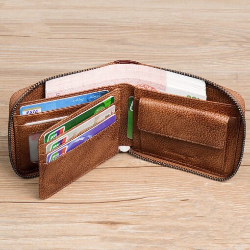 First Layer Cowhide Zipper Card Holder Driver's License Wallet Wallet - Imagen 2