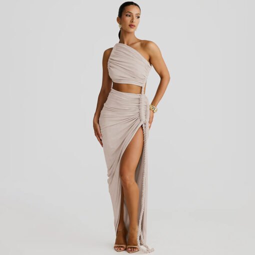 One-shoulder Tube Top Backless Hollow Lace Pleated Dress - Bild 6