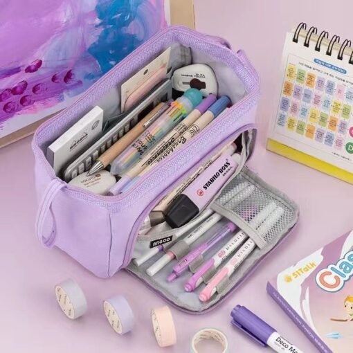 Fashion Double Canvas Multifunctional Pencil Case - 图片 6