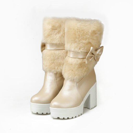 Women's Thick Heel Snow Sweet Bow Boots - Imagen 3