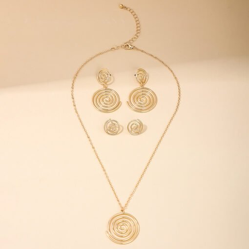 New Vortex Necklace Hollow Out Niche Hip Hop Geometric Ring Earrings Pendant Suit - Image 5