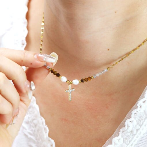 American Ins Niche Design Beaded Cross Clavicle Chain - Image 2