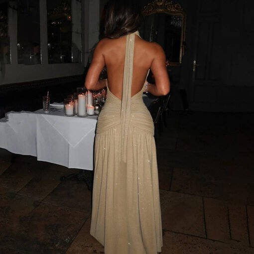 Halter Backless Bright Silk Dress V-neck - Bild 5