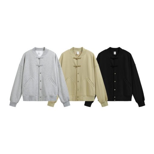 Chinese Baseball Jacket Single-layer Fleece-lined Buckle Sweater - Image 3