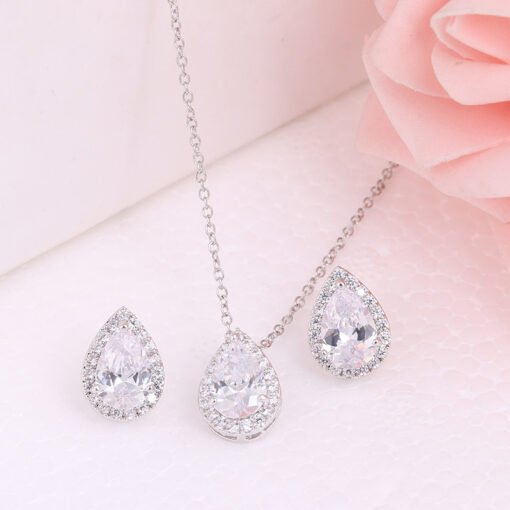 Water Drop Gemstone Necklace Earrings Jewelry Set - Bild 6