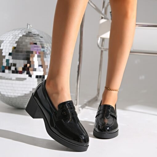 British Style Chunky Heel Platform Leather Shoes - immagine 2