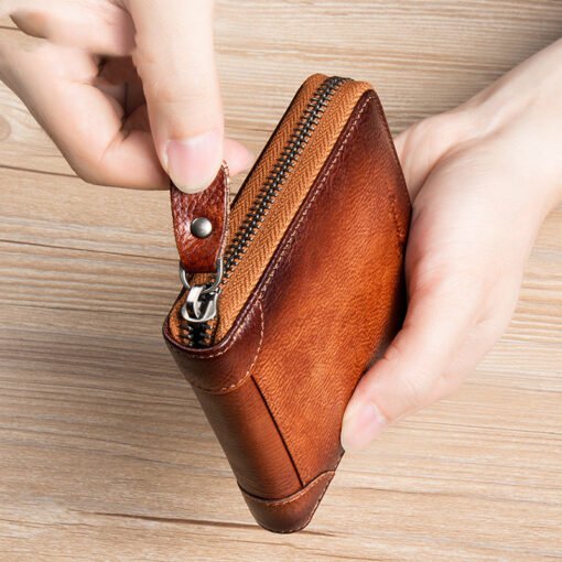 First Layer Cowhide Zipper Card Holder Driver's License Wallet Wallet - Imagen 3
