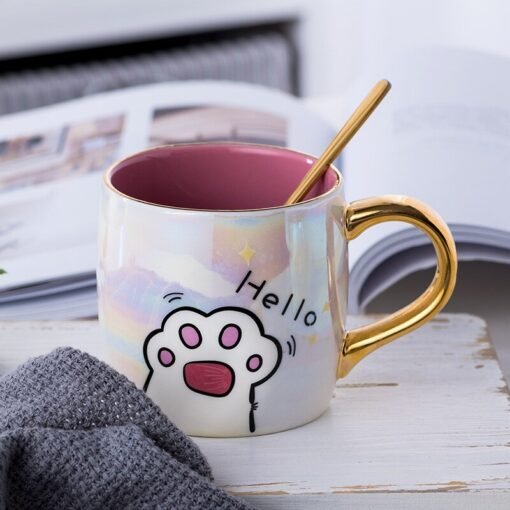 Cartoon Ceramics Mug With Lid and Spoon Coffee Milk Mugs Cute Creative Breakfast Cup Valentine's Day Wedding Birthday Gift - 图片 3