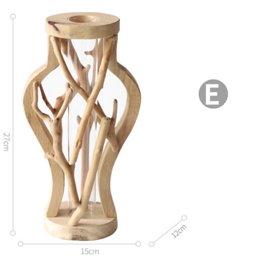 Pure Handwork Wooden Vase Decorated Solid Wood Flower Pot For Creative Glass Floral Hydroponic Container Home Decorative Vase - immagine 3