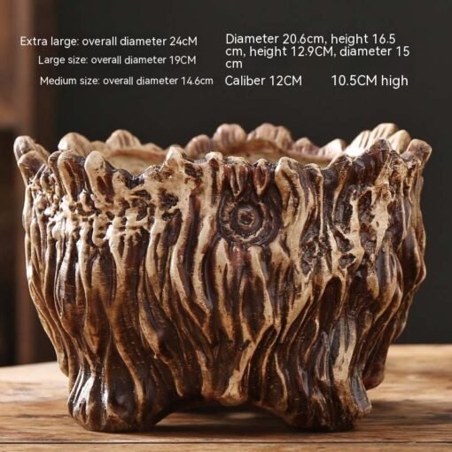Flower Pot Ceramic Large Extra Large Wood Shaped Tree Root Green Plant Succulent Flower Pot - 图片 5