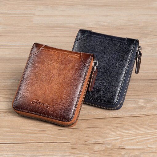 First Layer Cowhide Zipper Card Holder Driver's License Wallet Wallet