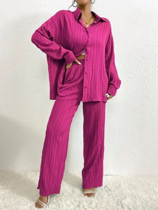 Women's Shirt Collar Loose Cardigan Long-sleeve Suit - Larawan 9