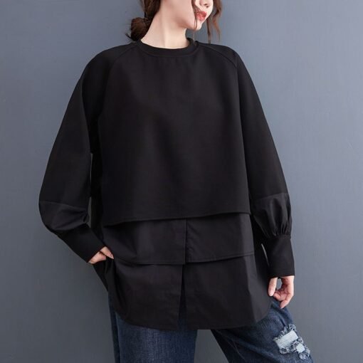 Autumn And Winter New Fake Two Pieces Contrast-color Stitching Sweatshirt - Imagen 3