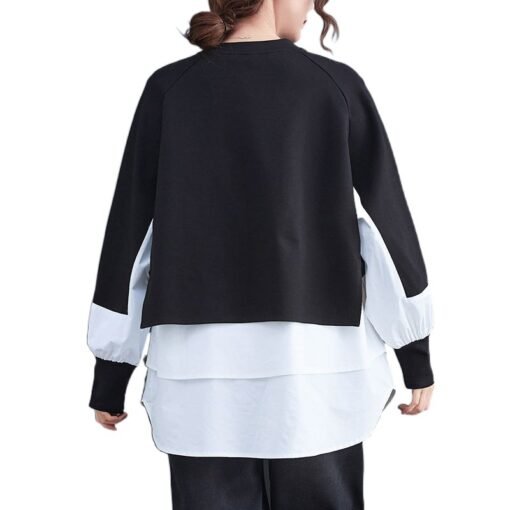 Autumn And Winter New Fake Two Pieces Contrast-color Stitching Sweatshirt - Imagen 6
