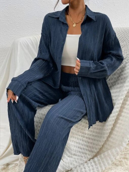 Women's Shirt Collar Loose Cardigan Long-sleeve Suit - Larawan 7