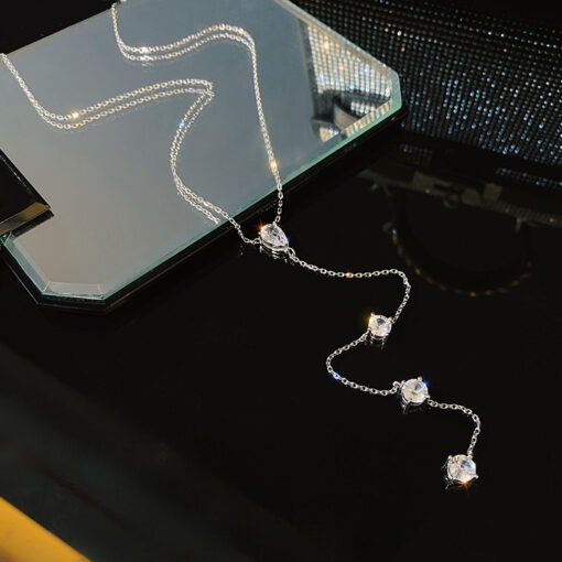 Light Luxury High-grade Zircon Water Drops Circle Necklace - Image 5
