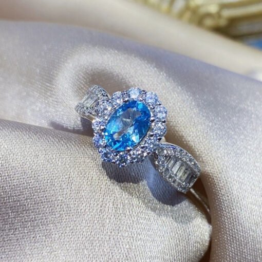 Simulation Sky Blue Topaz Full Diamond Simple Temperament Open Ring - Image 5