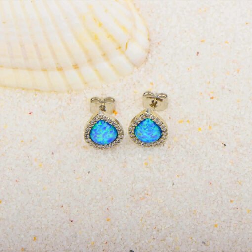Drop Shape Blue Opal Earrings - 图片 4