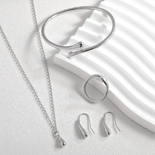 Four-piece Drop-shaped Necklace Earring Ring Bracelet Suit - Larawan 3