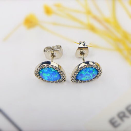 Drop Shape Blue Opal Earrings - 图片 2