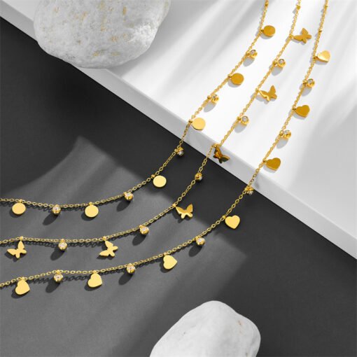 Stainless Steel Multi-heart Diamond Pendant Necklace - Hình ảnh 3