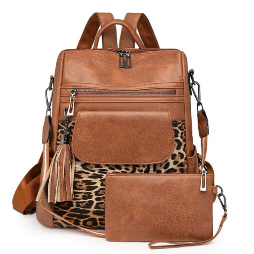 Vintage Leopard Print Fashion Large Capacity Backpack - 图片 6