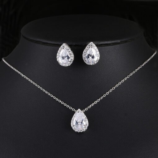 Water Drop Gemstone Necklace Earrings Jewelry Set - Bild 8