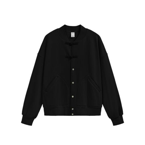 Chinese Baseball Jacket Single-layer Fleece-lined Buckle Sweater - Image 5
